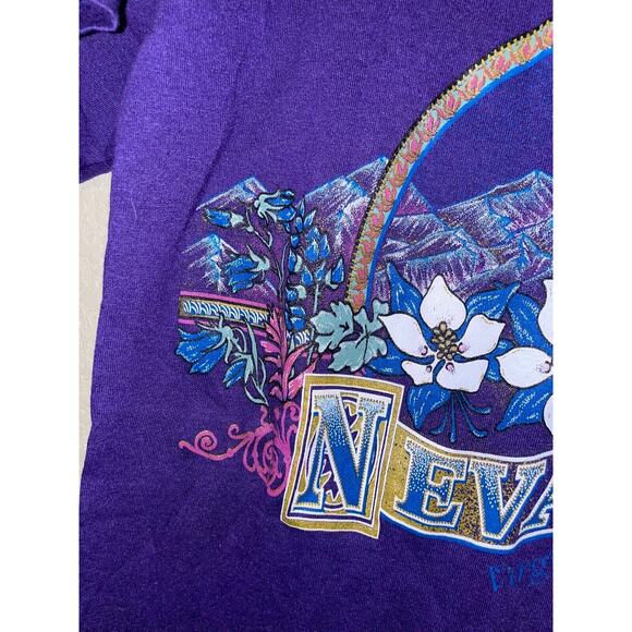 Vintage Nevada Virginia City Shirt Mountain Graphic Purple Tee VTG 90s Small - Picture 5 of 11